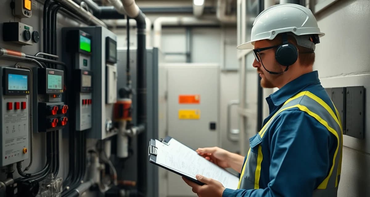 ATU Septic System Inspection Process Professional septic technician performing aerobic treatment unit inspection checklist, examining electrical and disinfection components for state compliance.