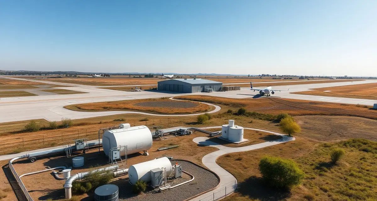 Professional airport septic management solutions Septic system service and inspection equipment at an airport facility with FAA certification compliance infrastructure visible