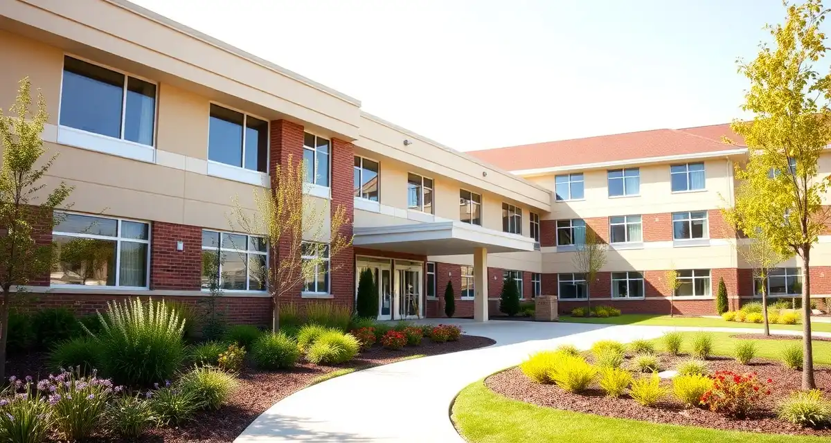 Septic compliance for assisted living facilities Assisted living facility exterior showing grounds maintenance related to septic system compliance and wastewater management requirements.