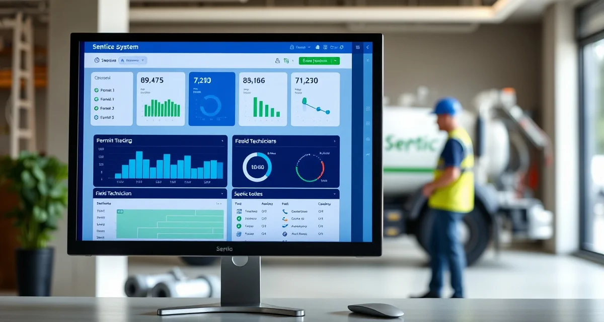 SepticMind platform interface for septic company management Septic service software dashboard interface showing work orders, customer management, and scheduling tools for pumping companies.