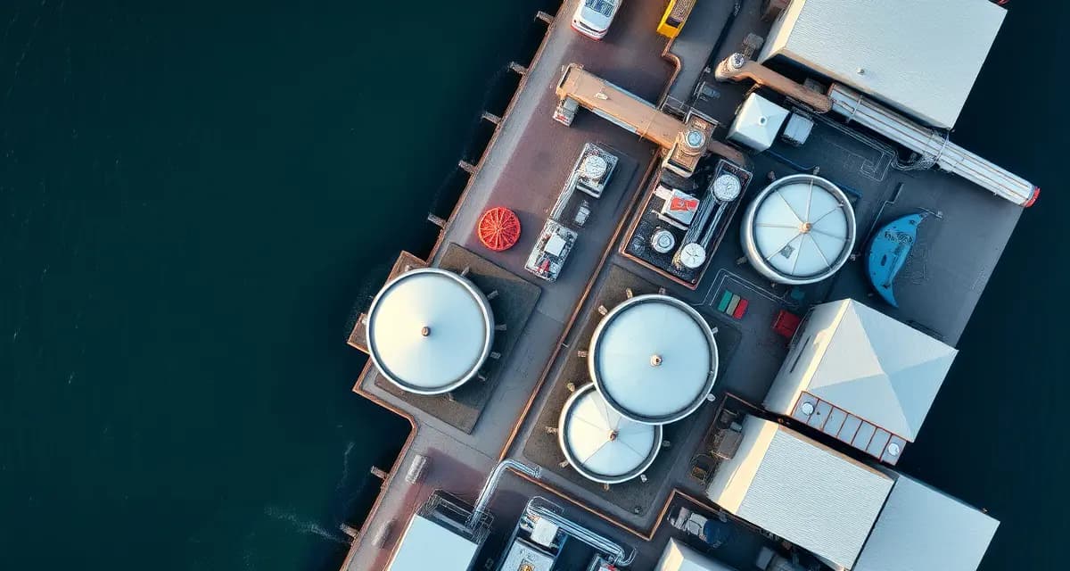 Septic system infrastructure for fishing facility processing Commercial fishing dock with septic treatment system managing high-organic wastewater near coastal waterway compliance