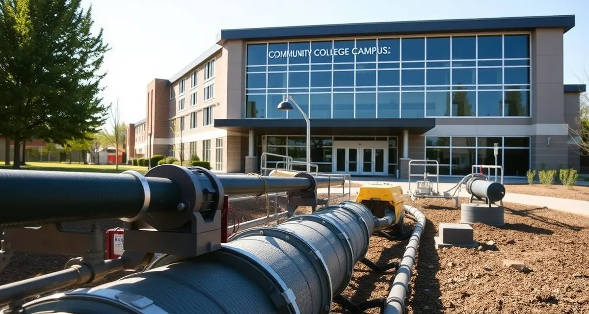 Septic system inspection for community colleges Community college septic system inspection and maintenance equipment showing professional service infrastructure for academic institutions