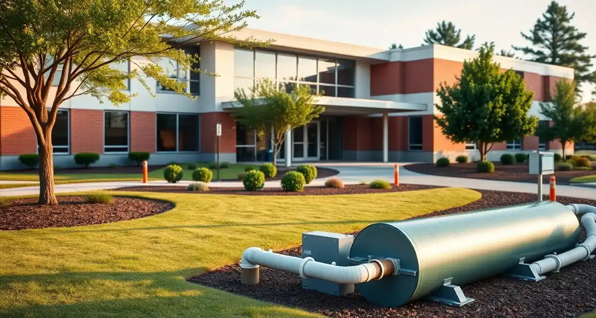 Septic compliance for federally qualified health centers Community health center building with compliant septic system infrastructure for HRSA federal funding requirements