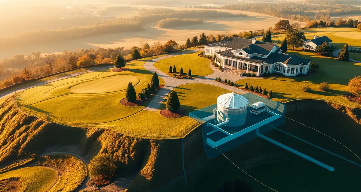 Premium septic management for country clubs Country club septic system infrastructure serving golf course, dining facilities, and event spaces with underground treatment components