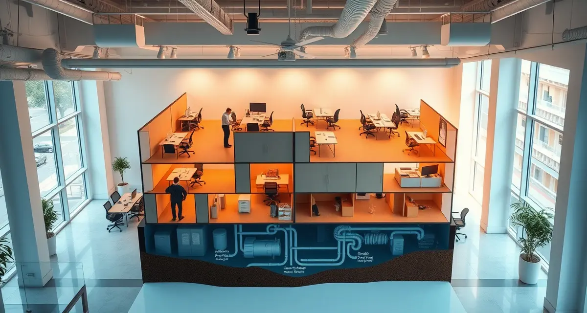 Septic service management for commercial co-working spaces Modern co-working space with septic system compliance documentation and service management for shared office buildings