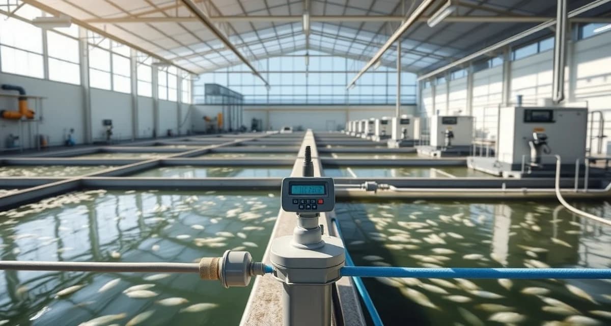 Advanced septic systems for aquaculture facilities Modern fish farm aquaculture facility with specialized septic and wastewater treatment system for managing high nitrogen loads from fish farming operations