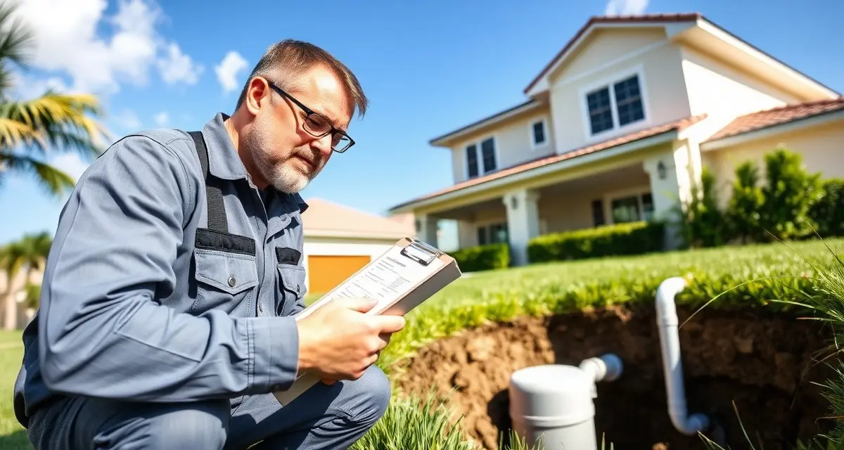 Professional septic service software for Florida contractors Florida septic system inspector performing routine OSTDS maintenance and compliance inspection with professional equipment