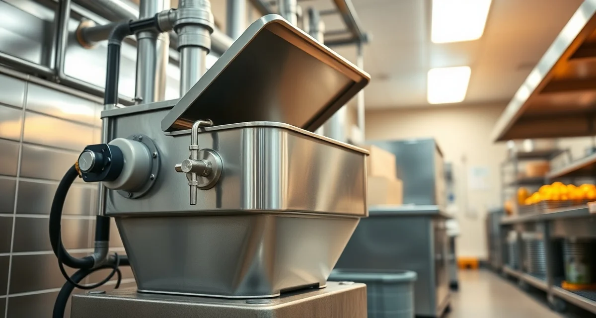 Food bank commercial kitchen grease trap maintenance Commercial grease trap system installed in food bank kitchen for proper septic waste management and compliance.