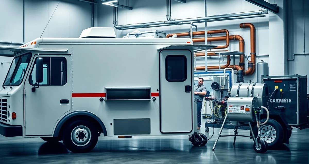 Commissary septic service inspection for food trucks Food truck commissary septic system maintenance with grease trap inspection and service equipment visible at professional facility