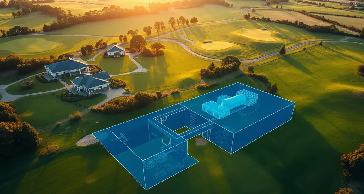 Professional septic management for golf courses Aerial view of golf course showing multiple septic system locations serving clubhouse, maintenance, and concession facilities