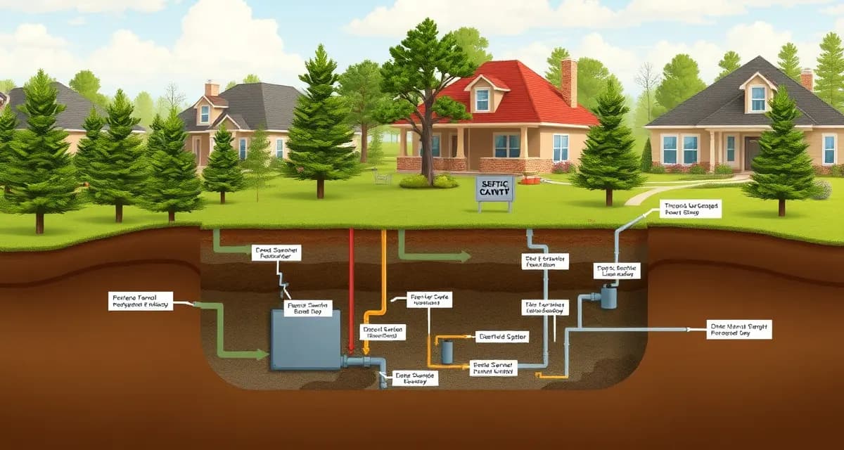 Septic System Diagram Harris County Cross-section diagram of septic pumping system for Harris County Texas residential properties showing tank and drainage field components