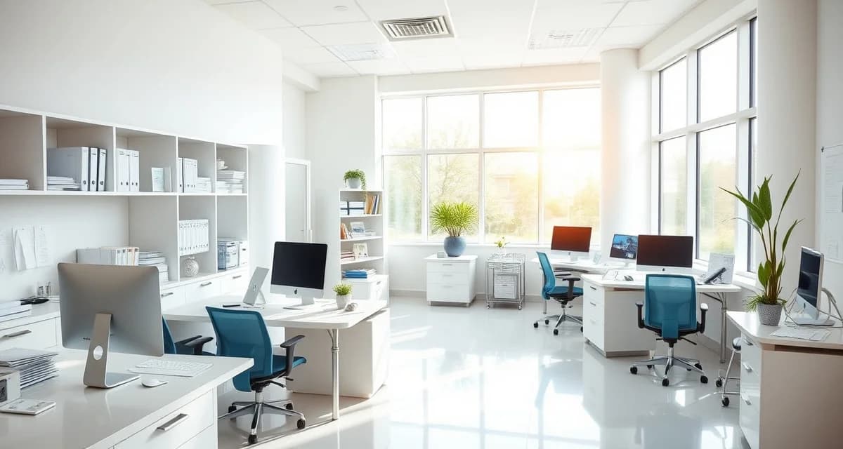 Compliant home health office septic requirements Clean home health agency office with clinical consultation area demonstrating proper septic system compliance and facility maintenance standards.