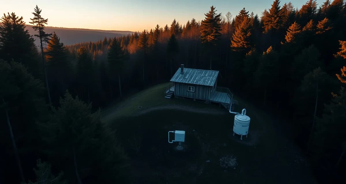 Seasonal septic system service for hunting camps Remote hunting camp property showing septic system maintenance requirements for seasonal rural properties and remote residences.