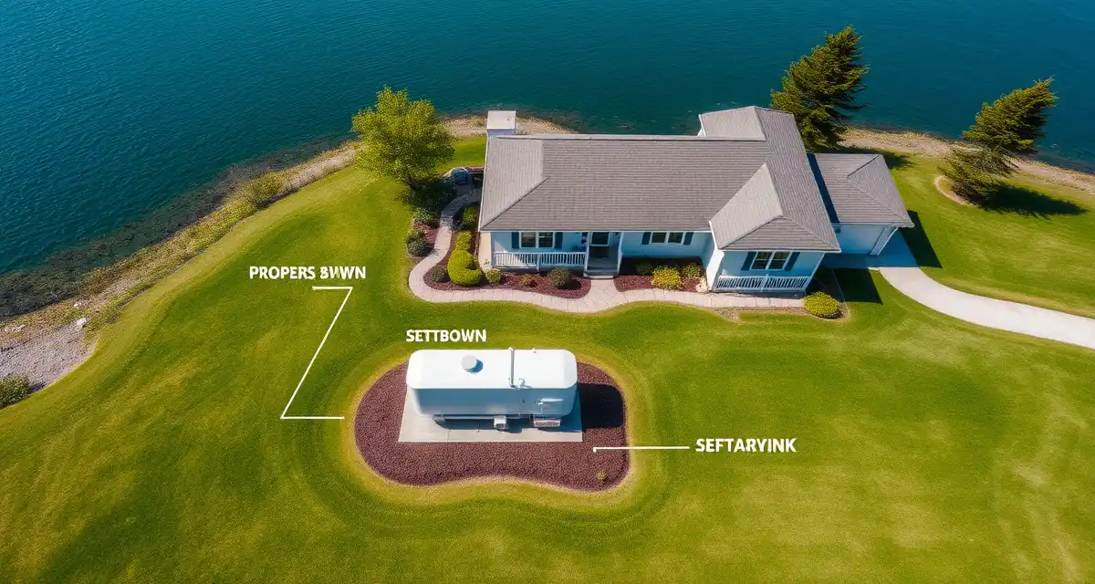 Septic setback compliance on lakefront properties Lakefront property septic system showing proper setback distance from water to meet regulatory compliance standards