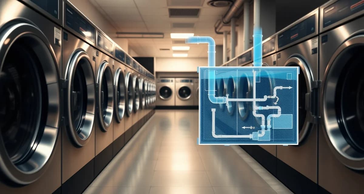 Septic service inspection for laundromat facilities Commercial laundromat septic system inspection showing gray water drainage and tank maintenance requirements for high-volume operations.
