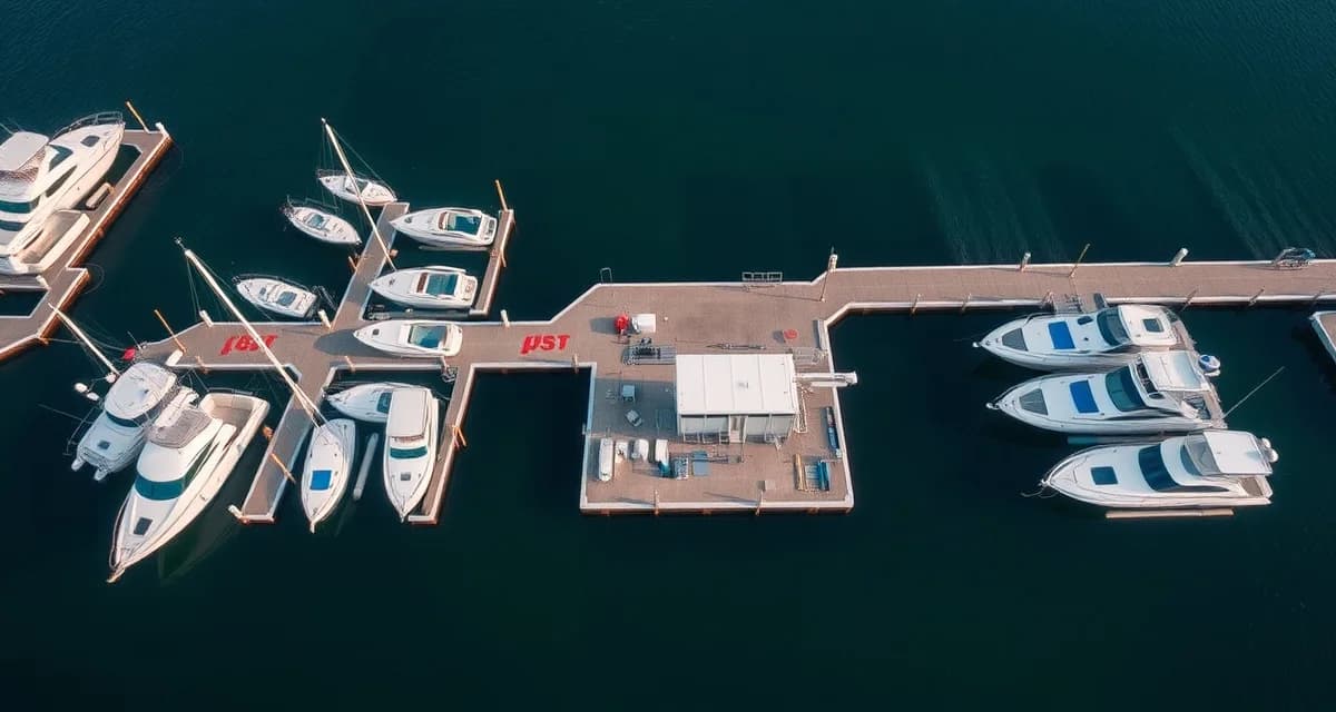 Compliant Marina Pump-Out Station Marina pump-out station facility showing septic compliance infrastructure for waterfront boat service areas