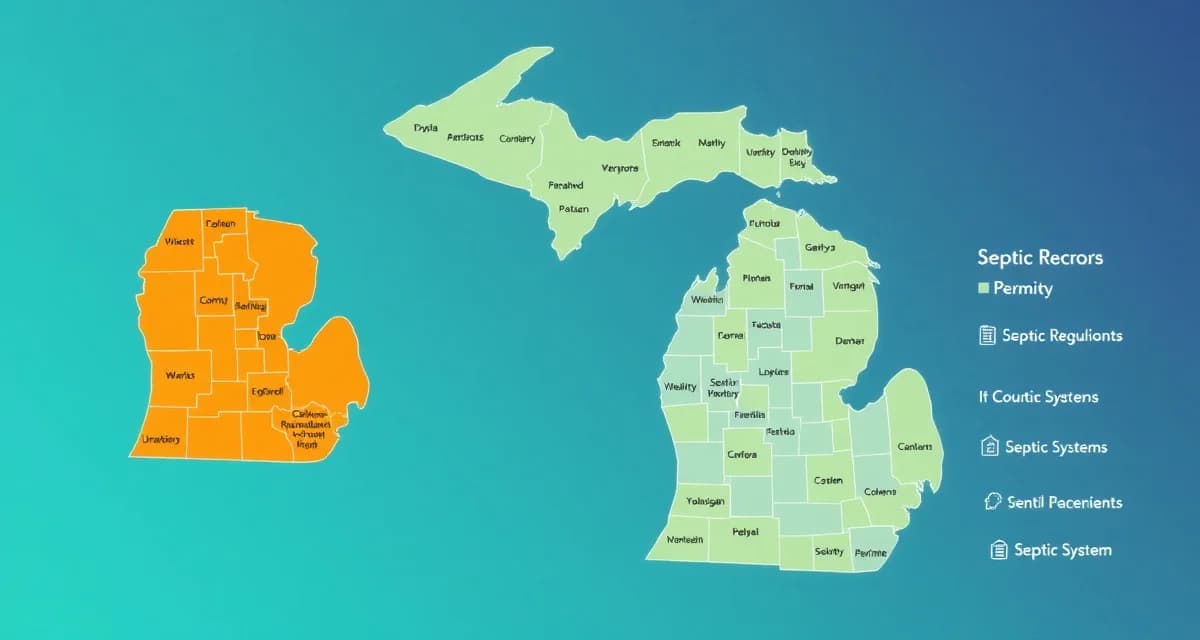 Michigan septic code variation by county Michigan map showing 83 counties with varying onsite wastewater regulations and septic system permit requirements by county health department.