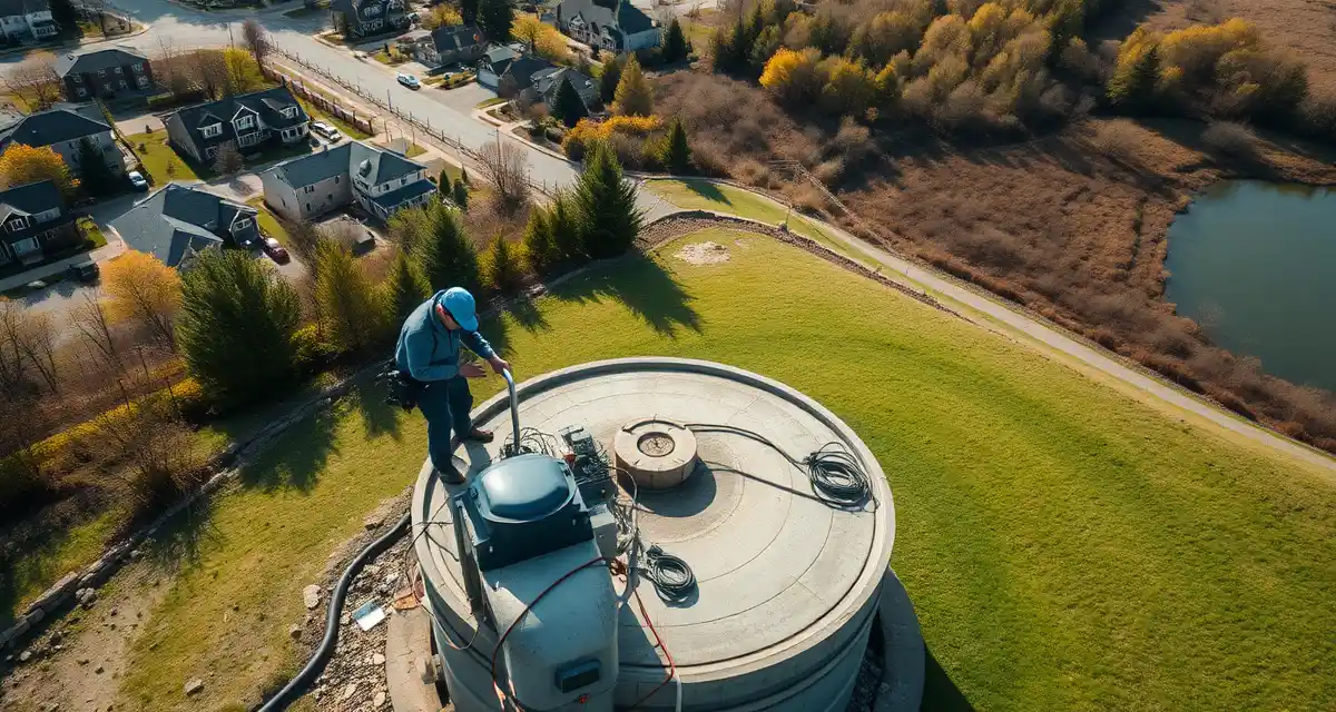 SepticMind software for Minnesota septic service operations Professional septic system inspection service in Minnesota showing technician performing maintenance on residential septic tank