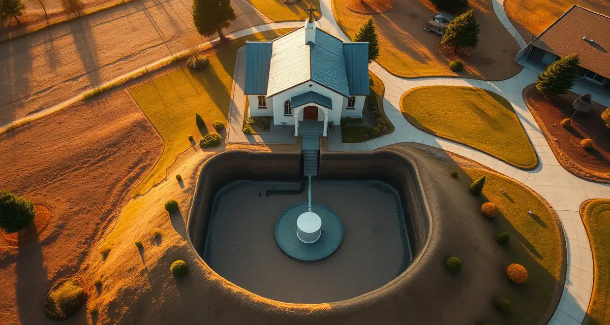 Specialized septic service for monasteries and retreat centers Monastery septic system inspection showing tank and drain field maintenance for retreat centers with high occupancy loads