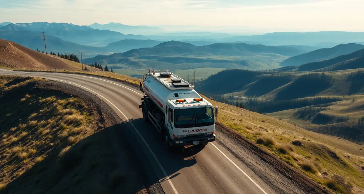 Montana septic system service management software for long distance routes Septic service truck on Montana rural road managing long-distance service routes across mountainous terrain