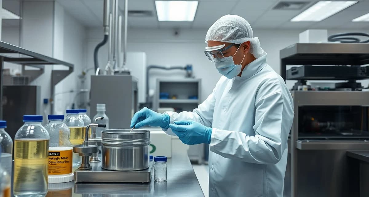 Silver recovery system inspection in photography processing lab Photo lab septic service technician inspecting silver recovery equipment for EPA wastewater compliance and hazardous material management