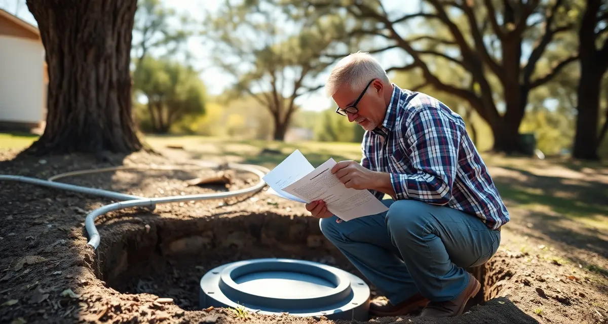 Professional septic inspection for probate property assessment Certified septic inspector conducting detailed septic system inspection on probate estate property with professional documentation