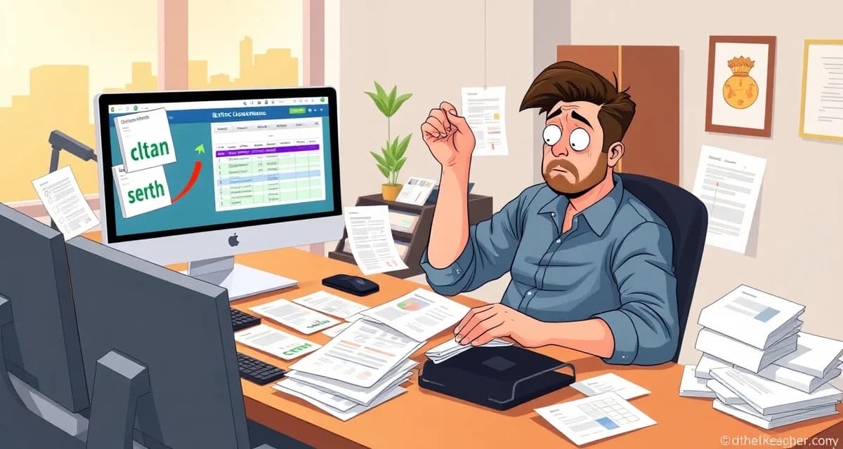 QuickBooks workflow management challenges for septic businesses Septic company owner managing QuickBooks software with manual spreadsheets and coordination tasks, illustrating QuickBooks limitations for field service operations.