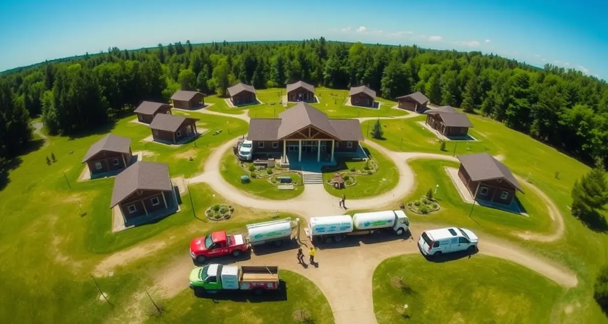 Summer camp septic system maintenance and inspection Professional septic system inspection and maintenance service at a religious summer camp facility with multiple buildings and grounds.
