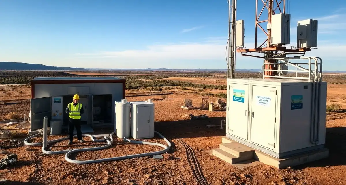 Septic system maintenance at remote internet provider facility Rural ISP tower site facility with properly maintained septic system infrastructure for OSHA-compliant sanitation