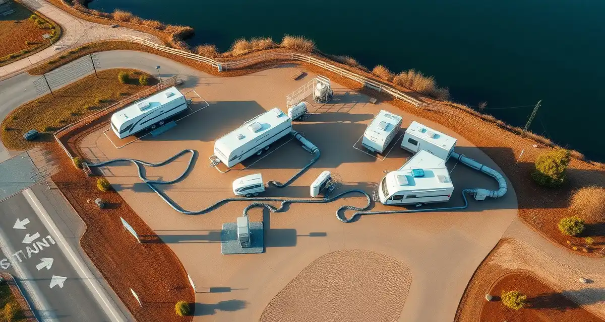 Professional RV park septic service facility Modern RV park dump station with multiple pump-out connections and compliant septic infrastructure for full-hookup site management
