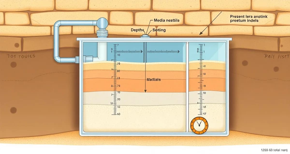 Sand filter septic inspection guide Sand filter septic system inspection checklist diagram showing media depth measurement and 12-point inspection points for proper system evaluation.