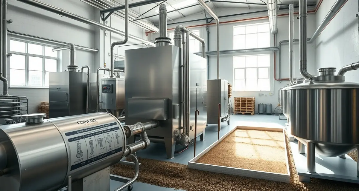 Septic service infrastructure for seed processing operations Agricultural seed processing facility with specialized septic system designed for high-volume organic waste management and OSHA-compliant worker sanitation infrastructure.