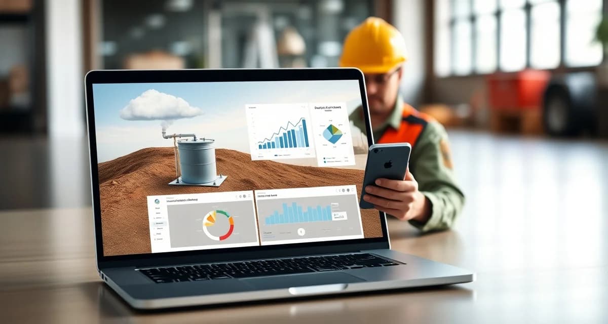 Modern septic management software dashboard Cloud-based septic company software interface showing remote access capabilities and automated updates for field service management