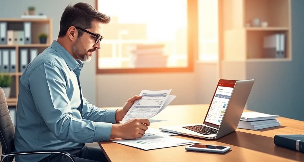 AP management best practices for septic service businesses Septic company accounts payable management system with organized vendor invoices and accounting software dashboard on laptop screen.