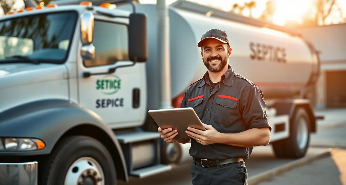 Building septic company brand identity Professional septic technician demonstrating brand positioning and compliance capability for premium market differentiation
