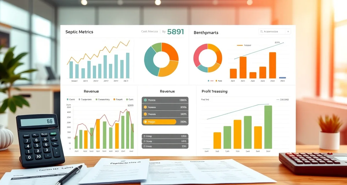 Financial performance metrics for septic service companies Septic company financial benchmarks chart showing revenue per truck, labor costs, and operating expense metrics for service businesses.
