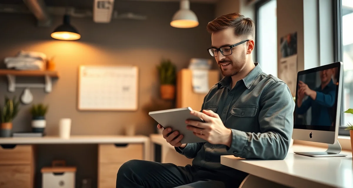 Digital appointment management for septic service providers Septic company technician managing online booking appointments on tablet for 24/7 scheduling