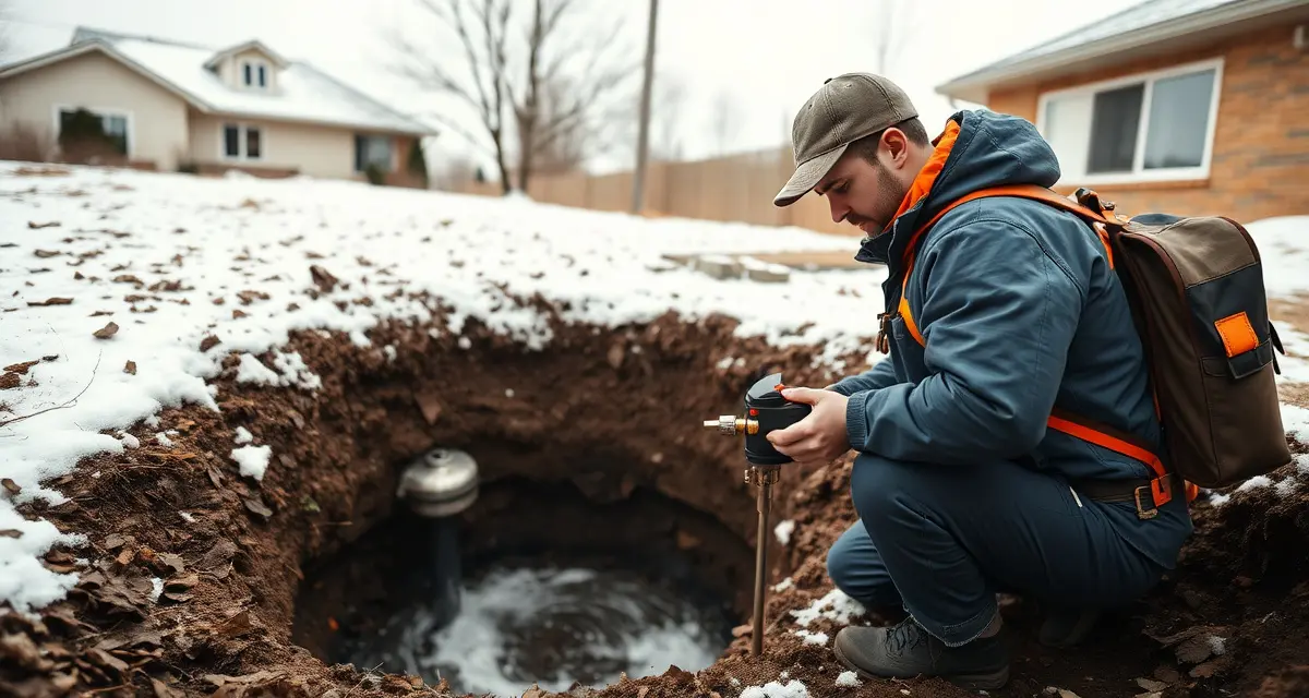Winter septic inspection revenue opportunities Septic technician performing winter inspection and maintenance on residential septic system during low season