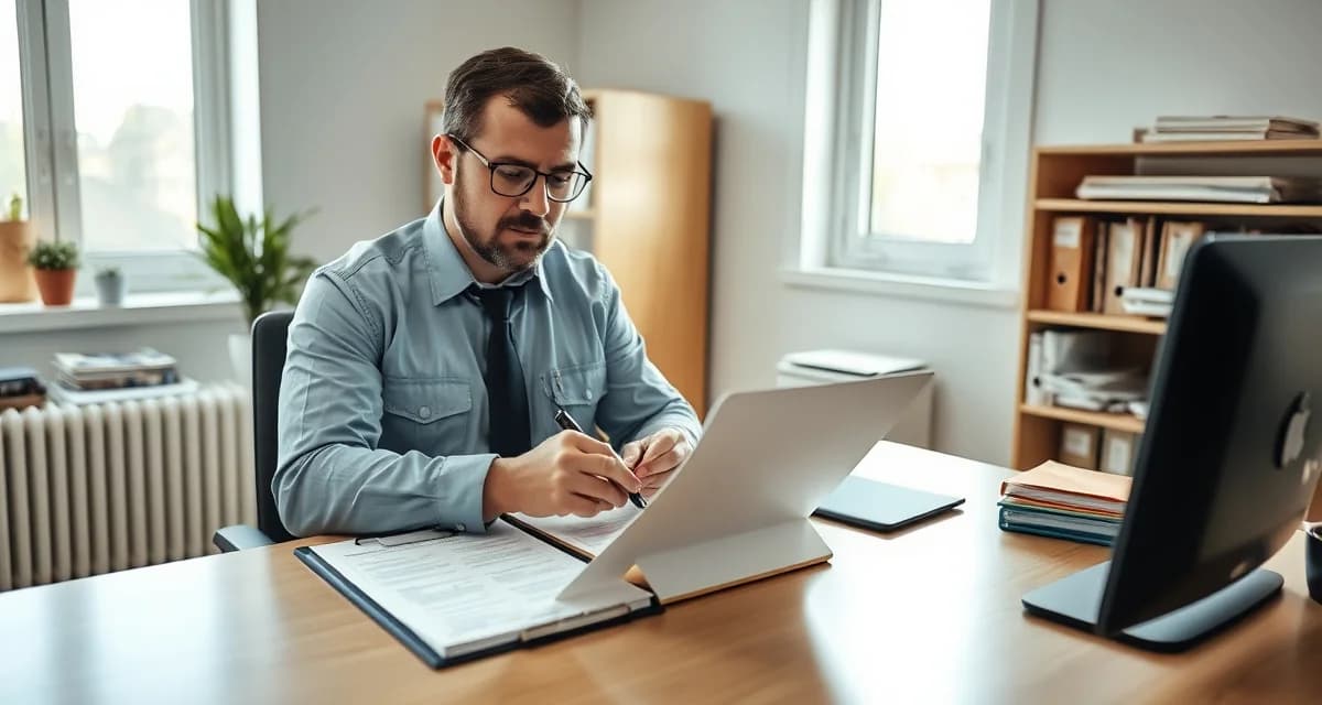 Septic compliance audit documentation review Septic system compliance audit preparation: inspector reviewing documentation and records for regulatory compliance requirements