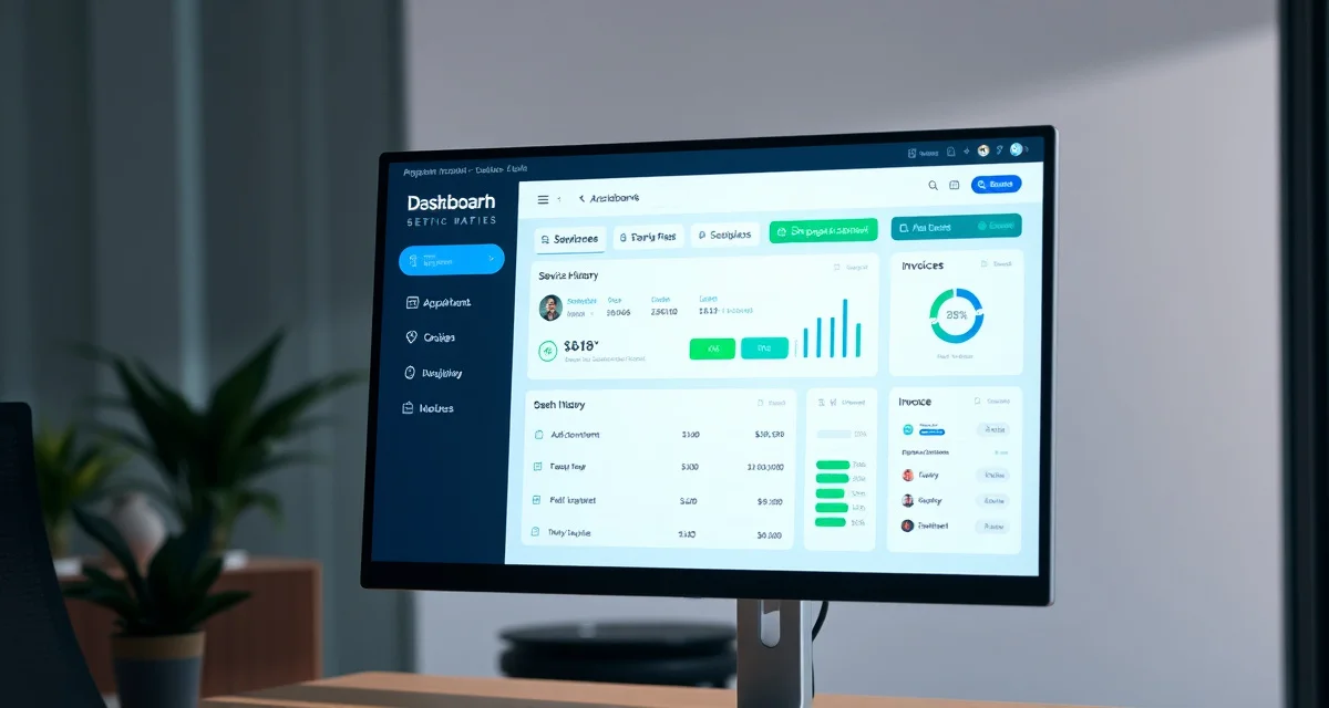 Customer portal configuration dashboard screenshot Septic customer portal dashboard interface showing service history, appointment scheduling, and invoice management features for homeowners.