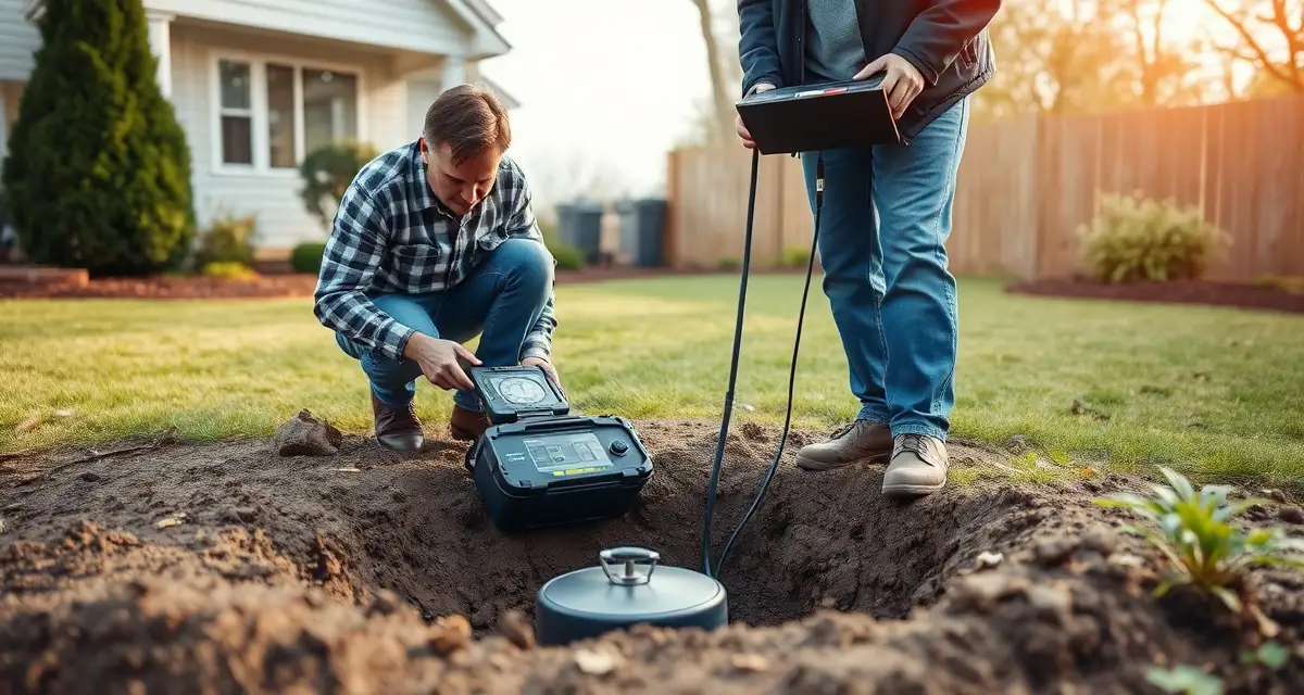 Drainfield inspection best practices and assessment methods Professional septic system drainfield inspection showing soil assessment and absorption field evaluation techniques for proper system maintenance.