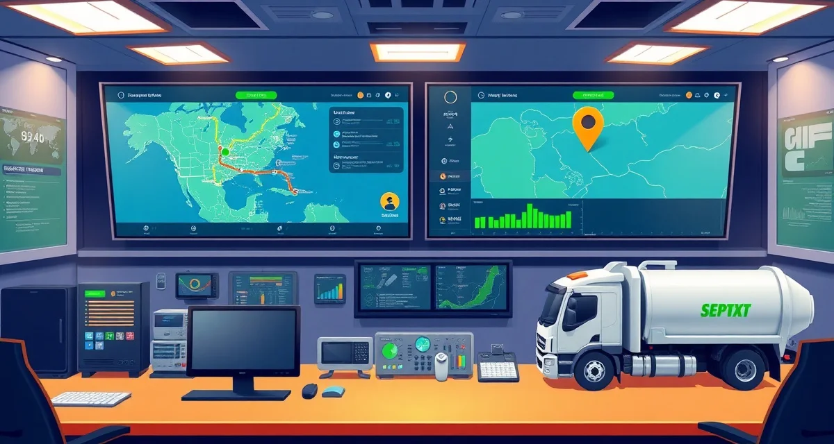 Real-time septic emergency dispatch management system Septic emergency dispatch software interface showing real-time truck location tracking and customer ETA notifications for faster emergency response
