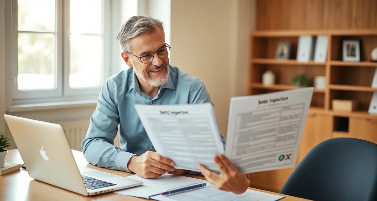 Septic inspection documentation for appraisers Real estate appraiser reviewing septic inspection report for bank appraisal compliance and lender requirements