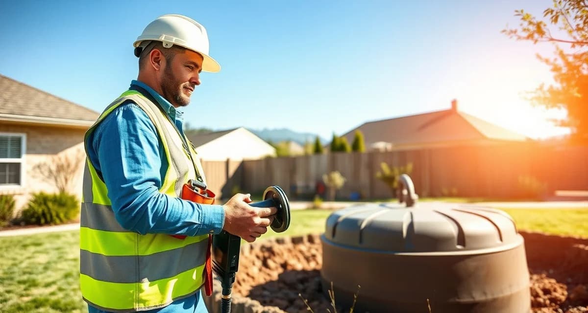 Septic inspection startup requirements and industry overview Professional septic inspector conducting a septic system inspection on a residential property with proper safety equipment and tools