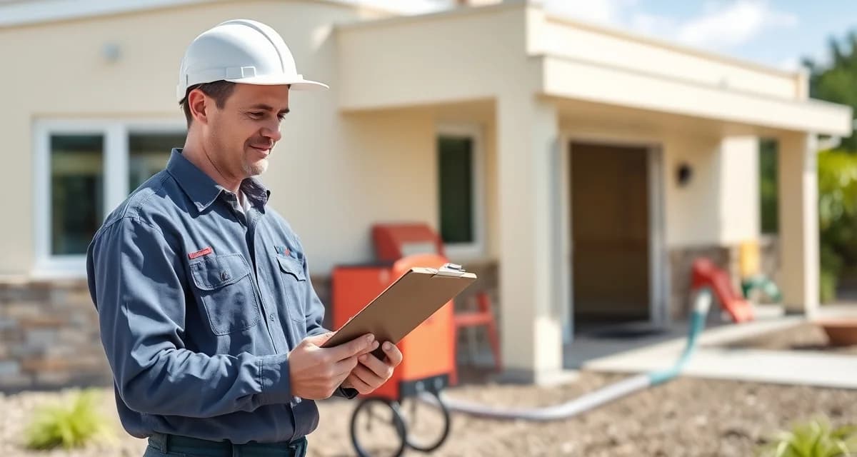 Septic service inspection for childcare facility compliance Professional septic system inspection at a daycare facility with technician checking equipment compliance