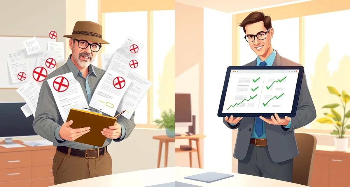 Septic inspection report workflow transformation case study Before and after comparison of paper versus digital septic inspection report workflows showing improved lender acceptance rates