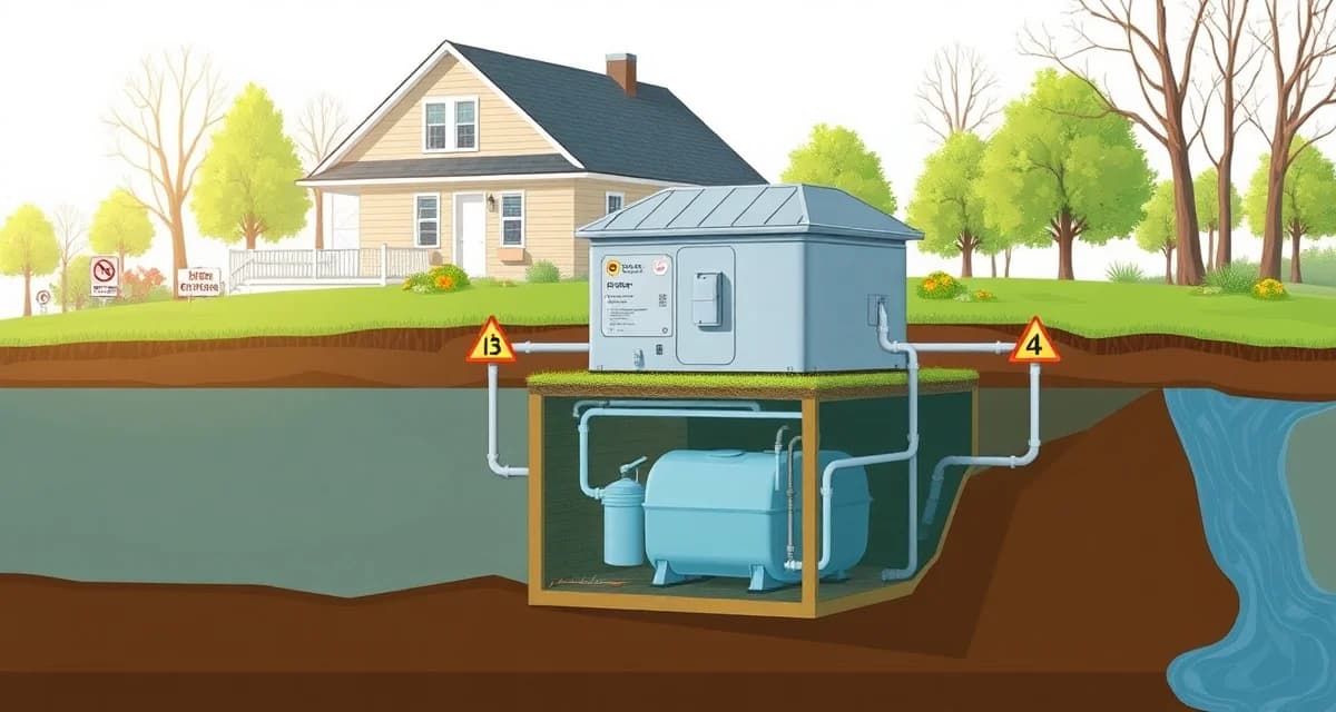 Floodplain septic inspection elevated design Elevated septic system design for floodplain properties showing flood-resistant inspection requirements and FEMA compliance standards