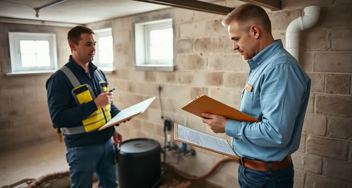 Septic system inspection checklist for home buyers Professional septic inspector examining septic tank system during home inspection for residential property buyer