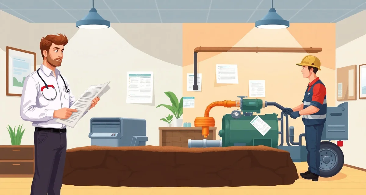 Septic Inspection vs Pumping Permit Compliance Comparison illustration of septic inspection versus pumping permits showing different licensing requirements and compliance credentials needed for each service.