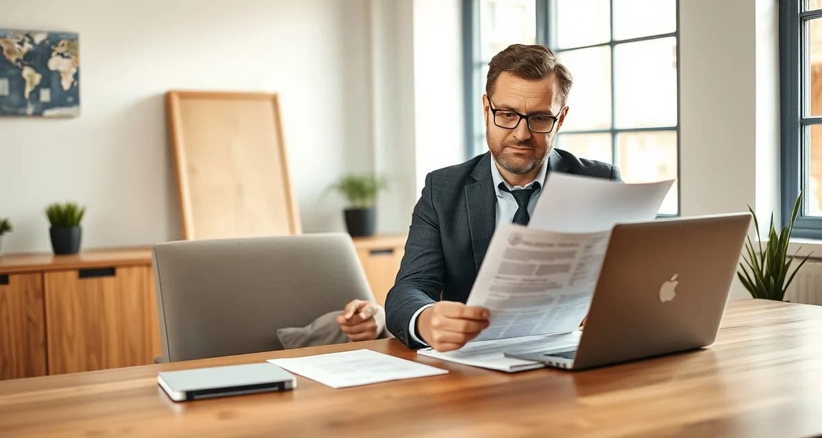 Professional septic inspection documentation review Real estate agent reviewing septic inspection report and documentation for property transaction